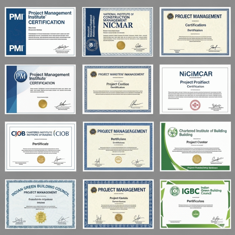 Project management certifications issued various institutes PMI, NICMAR, IGBC, etc.,
