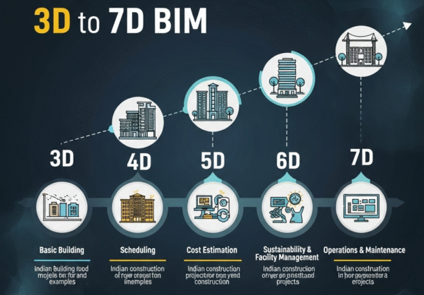 BIM dimensions from 3D to 7D explained with Indian construction examples