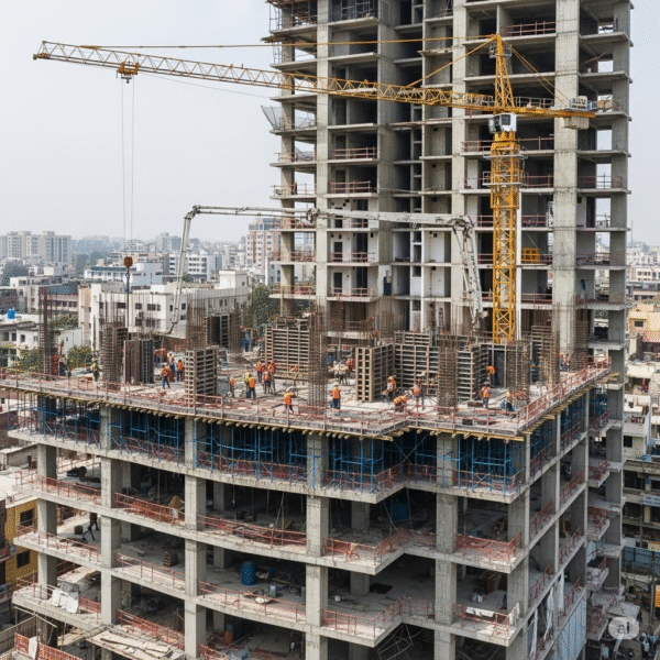 High-rise construction project following IS code standards